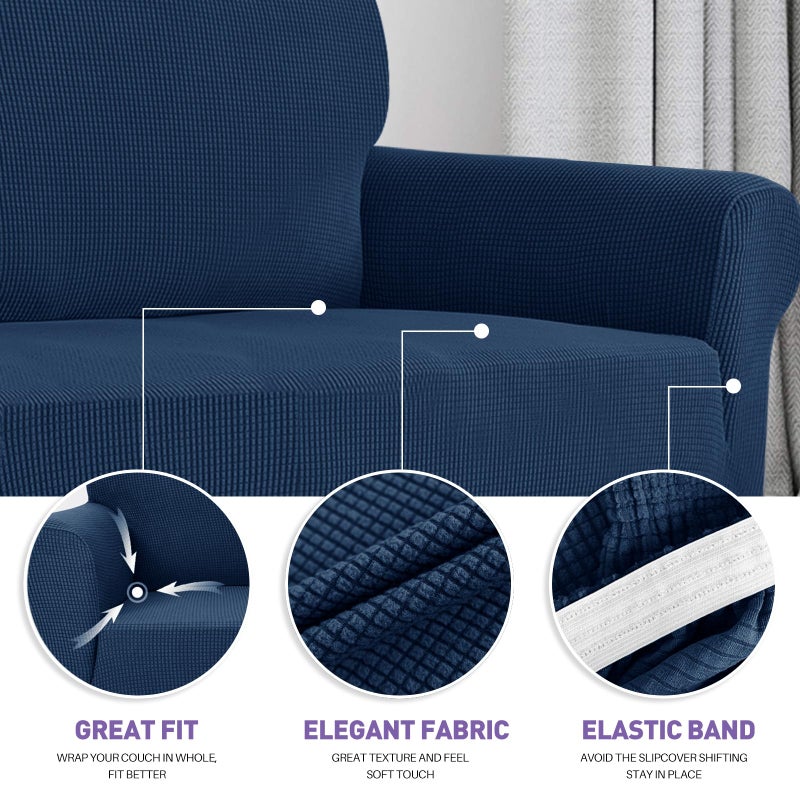 ZNSAYOTX Super Stretch Couch Cover (72"-92") Universal Sofa Covers with Elastic Bottom, Dog Cat Pets Friendly Washable Furniture Protector Fitted Sofa Slipcovers Stay in Place (Navy Blue, Sofa) - Image 3